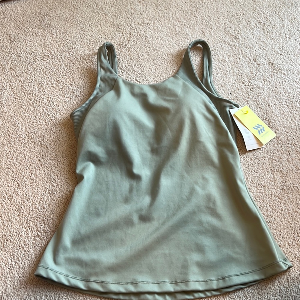 Sage green workout tank top with built in bra